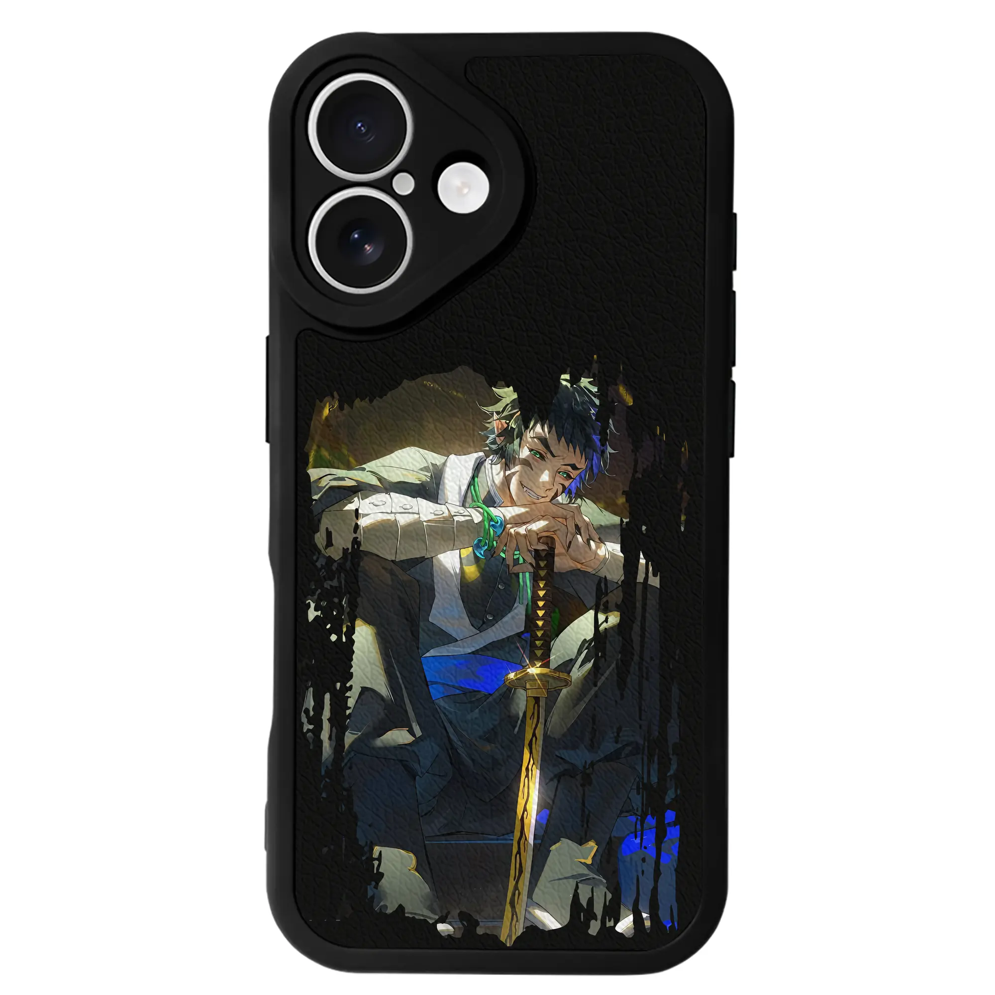 鬼滅の刃 グッズ,獪岳 - IPhone 16シリーズ対応 ・ シリコンスマホケース ・ レザー調 ・ 高精度フィット ・ 耐衝撃 ・ ワイヤレス充電対応 ・ 精密カット